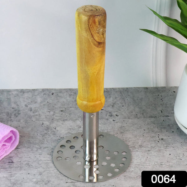 Stainless Steel Potato Masher, Pav Bhaji Masher with wooden handle